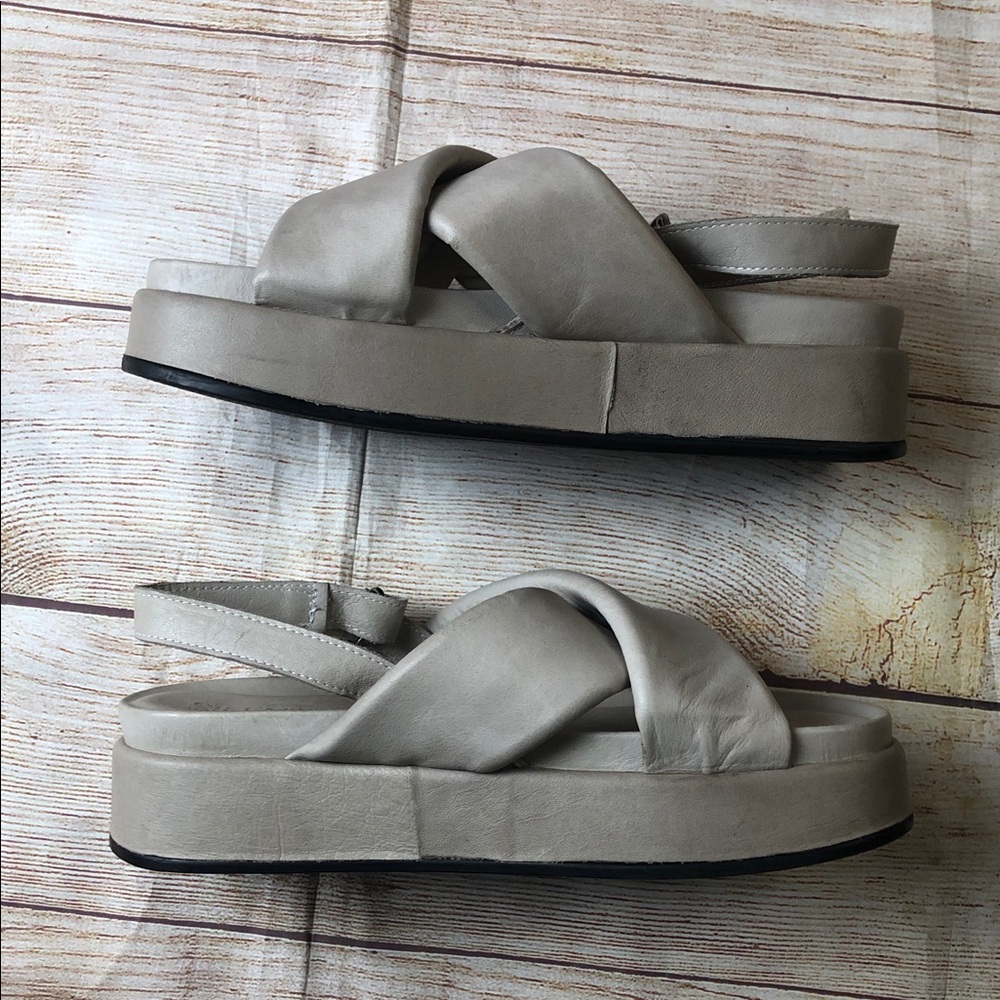 Neutral Gray Cross-Strap Platform Sandals - Picture 6 of 9